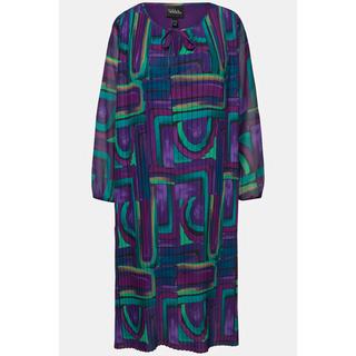 Ulla Popken  Robe plissée longueur midi, col tunisien et manches longues, silhouette en A 