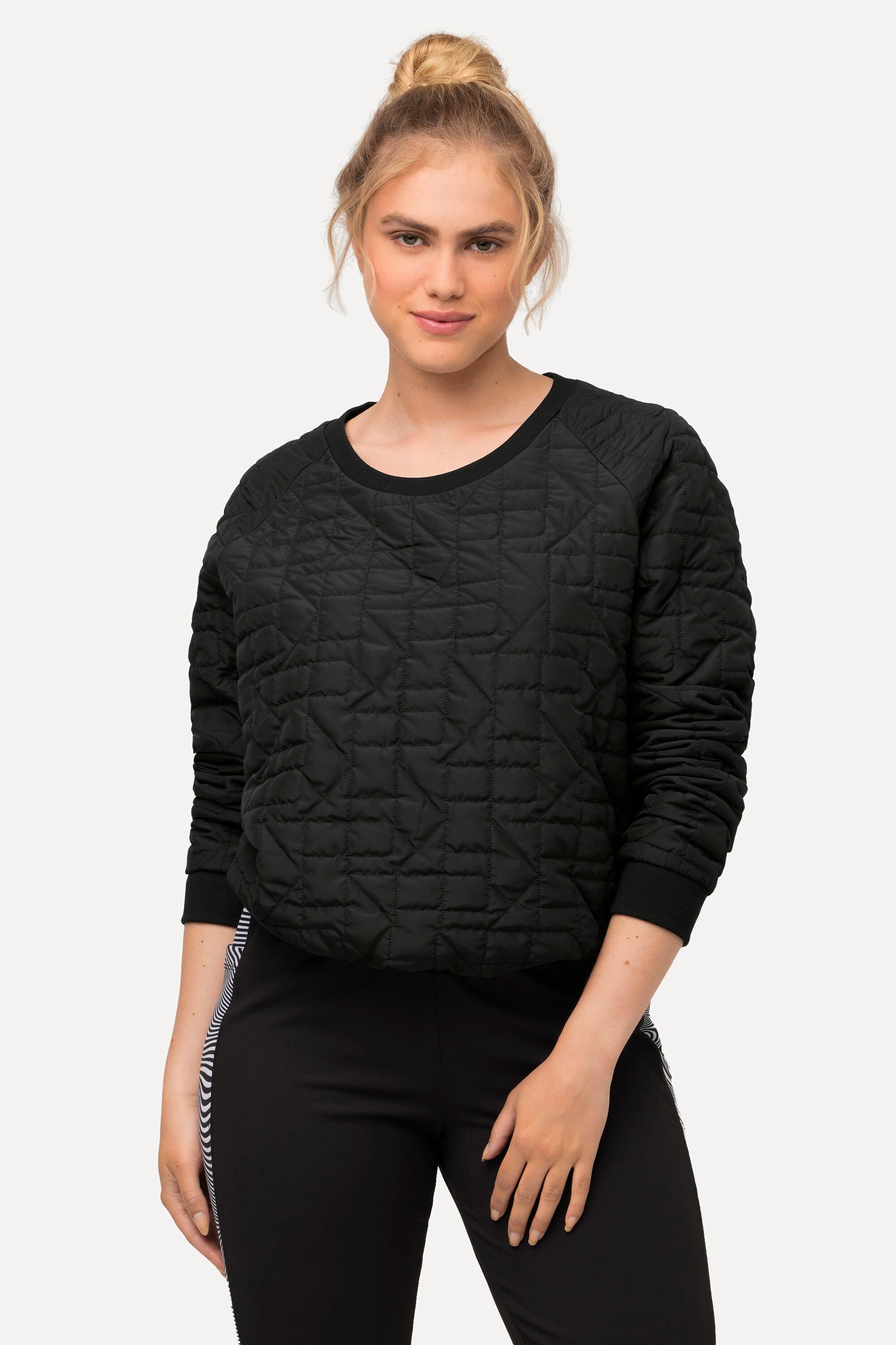 Ulla Popken  Sweat-shirt à col rond et manches longues, motif surpiqué et bande à la base 