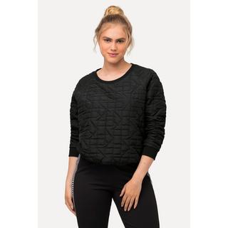 Ulla Popken  Sweat-shirt à col rond et manches longues, motif surpiqué et bande à la base 