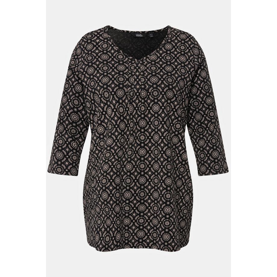 Ulla Popken Shirt A-Linie Zierfalten V-Ausschnitt 3/4-Arm  