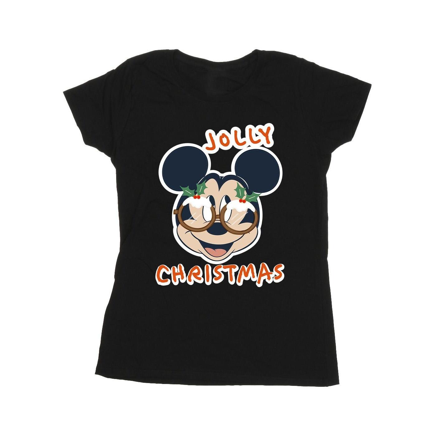 Image of Mickey Mouse Jolly Christmas Glasses Tshirt Damen Schwarz M