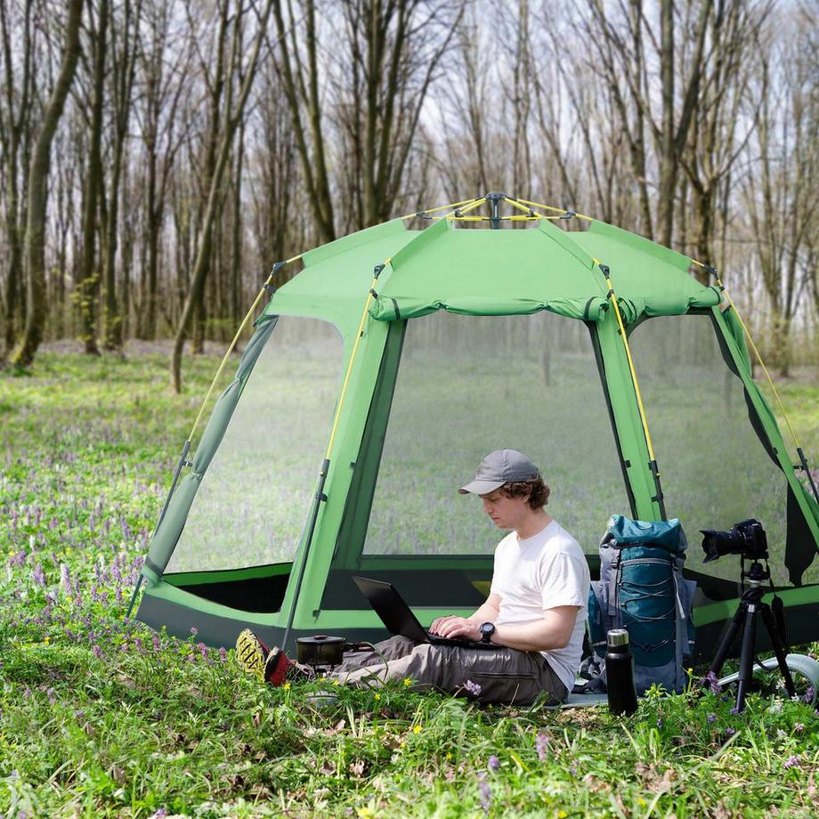 Northio  Campingzelt 6-Personen Familien-Kuppelzelt, Pu2000Mm, Einfacher Aufbau, Stahl & Glasfaser, Grün, 320X320X180Cm 