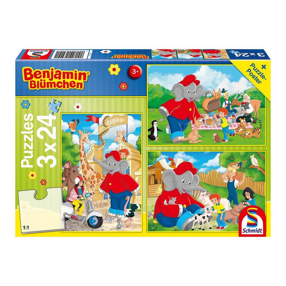 Puzzle Benjamin Blümchen, Im Zoo (3x24)