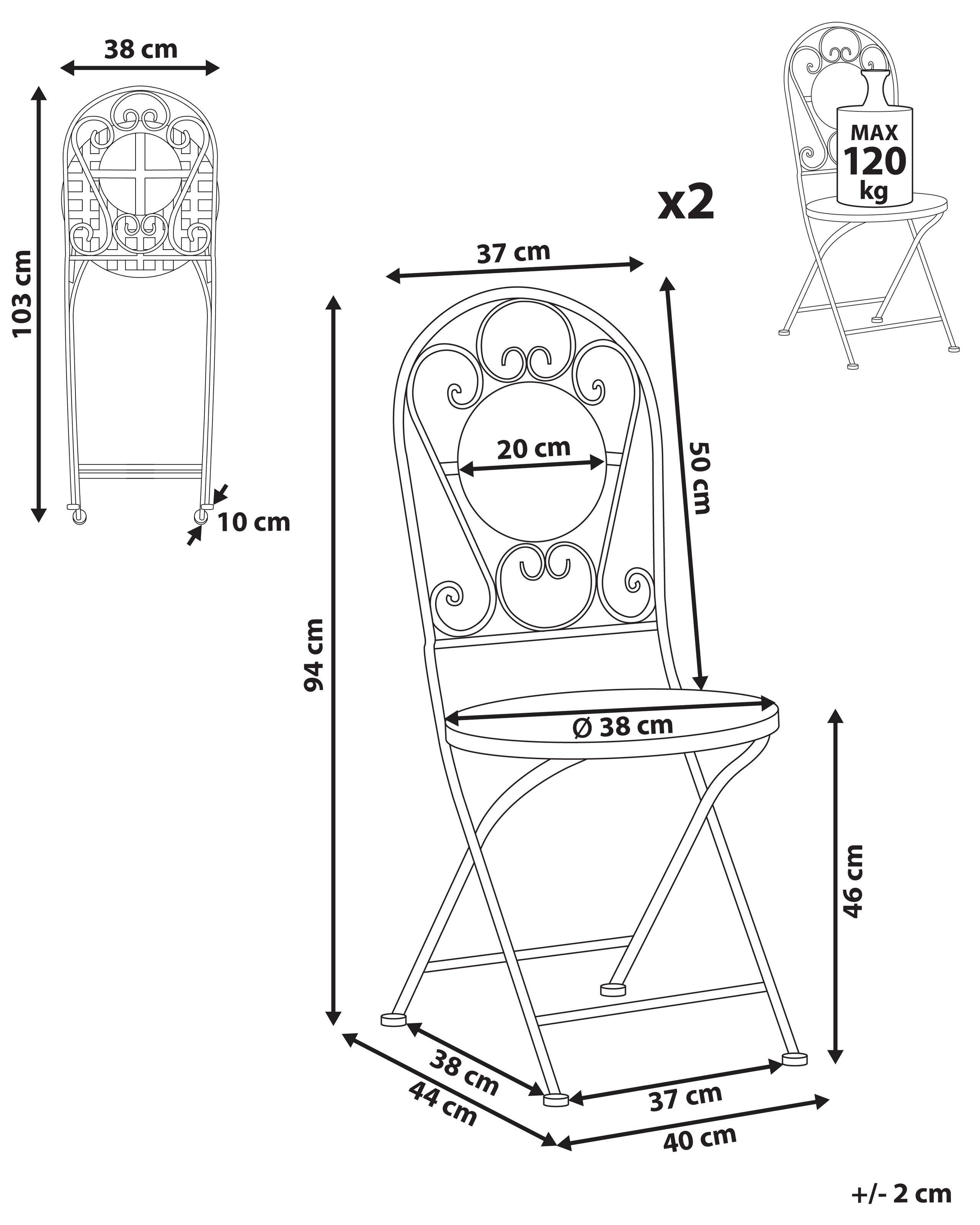 Beliani Lot de 2 chaises de jardin en Métal Rétro SPELLO  