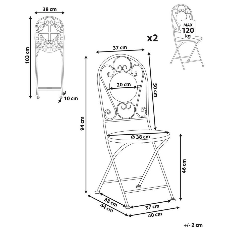 Beliani Lot de 2 chaises de jardin en Métal Rétro SPELLO  