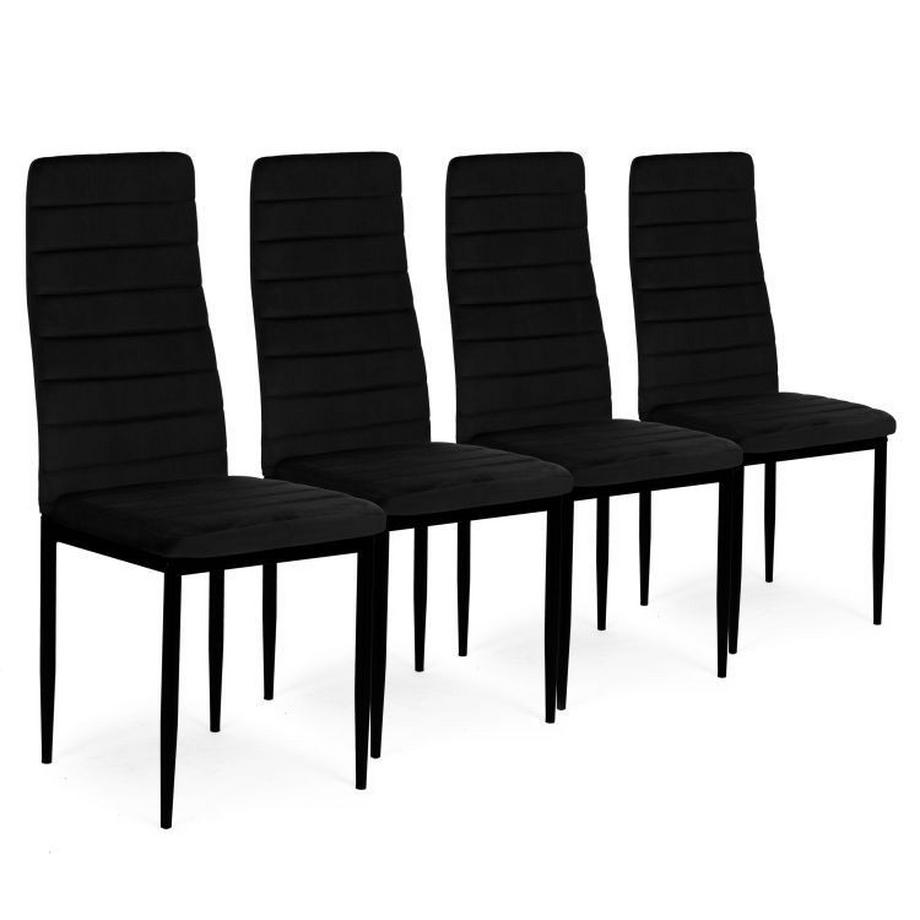 Chaises avec Dossier Contourné - VELOURS NOIR - Lot de 4