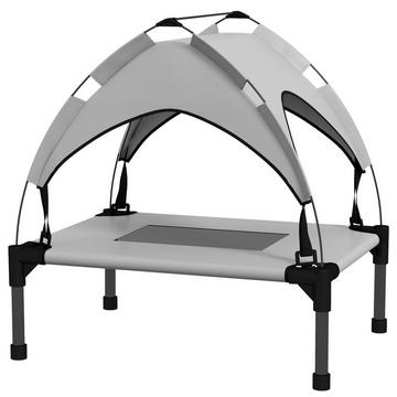 Erhöhtes Hundebett mit Baldachin, Haustierbett, Outdoor Hundeliege mit Dach, Atmungsaktiv, für Mini- und Kleinhunde Hellgrau Oxford 61 x 46 x 63 cm