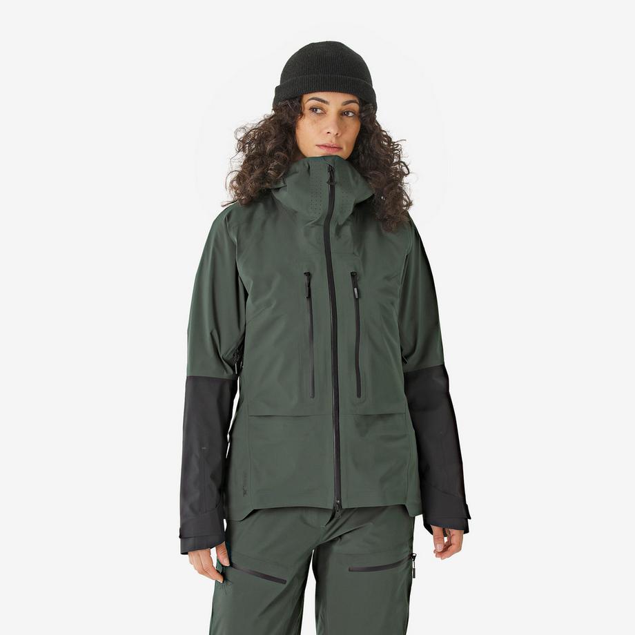 Veste de ski de randonnée imperméable femme, Wilder kaki