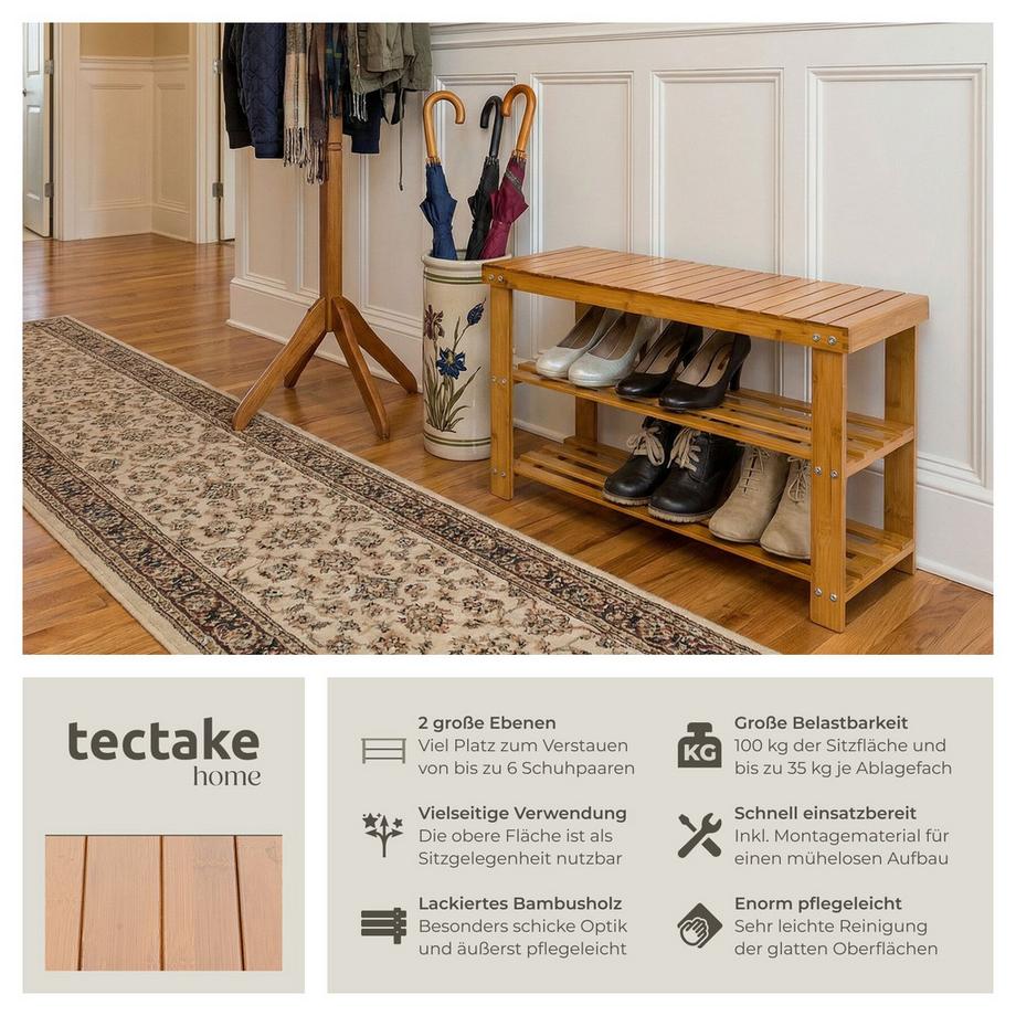 Tectake Schuhbank Silke Bambus 3 Ebenen  