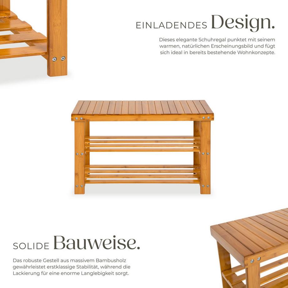 Tectake Schuhbank Silke Bambus 3 Ebenen  