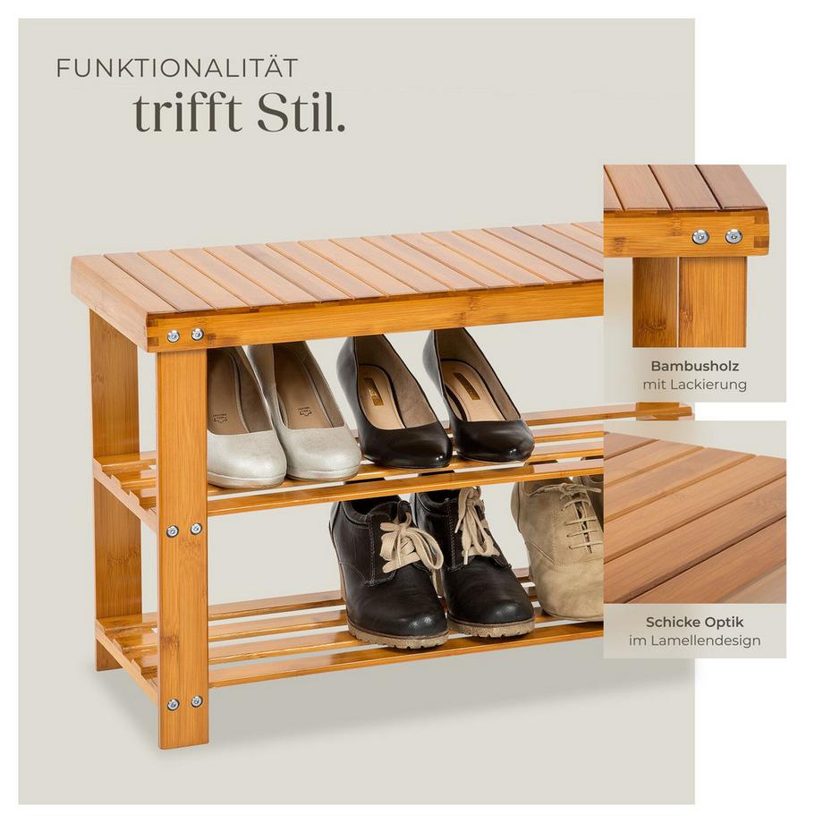 Tectake Schuhbank Silke Bambus 3 Ebenen  