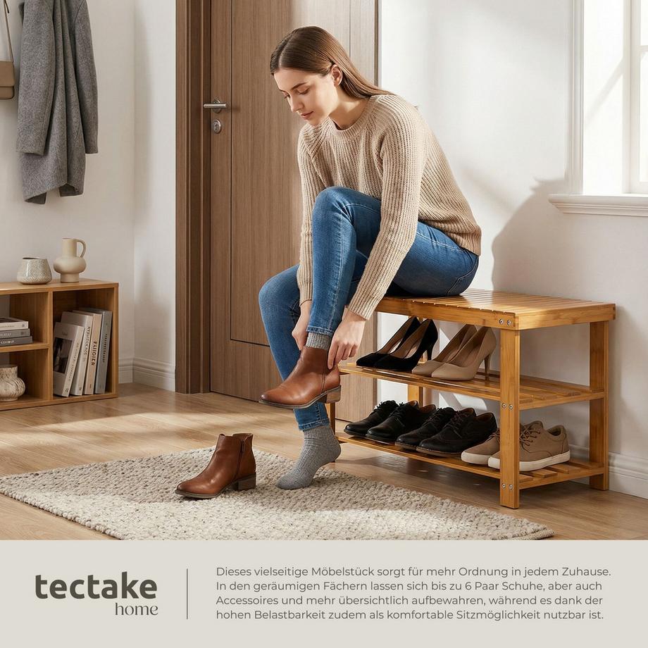 Tectake Schuhbank Silke Bambus 3 Ebenen  