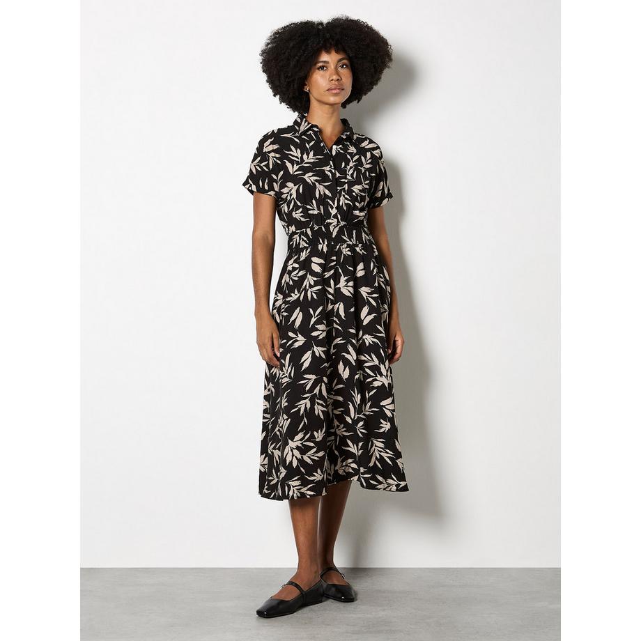 Midi-Kleid mit strukturiertem Blattmuster