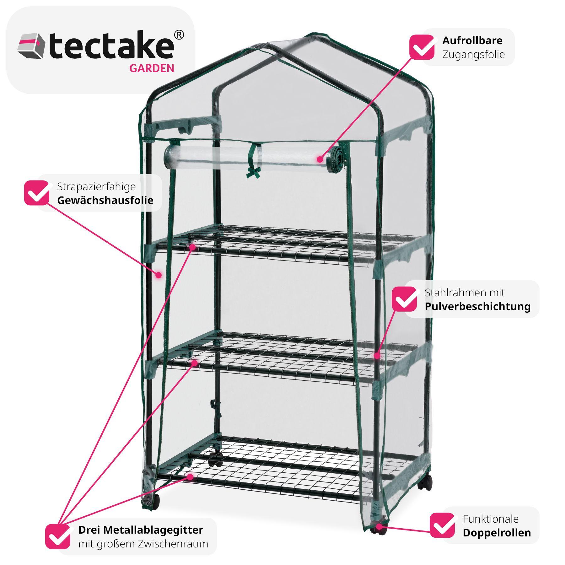 Tectake  Mobiles Foliengewächshaus mit 3 Ablagen 69x49x133cm 