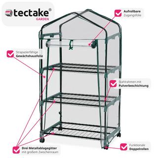 Tectake  Mobiles Foliengewächshaus mit 3 Ablagen 69x49x133cm 