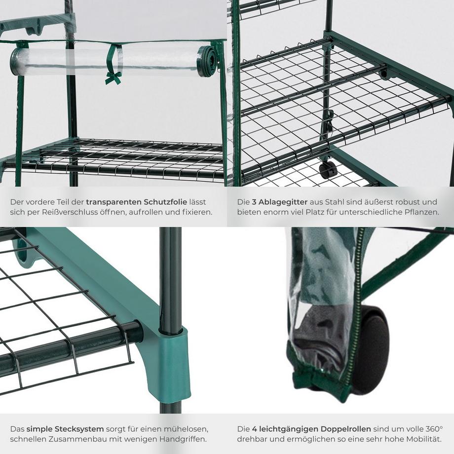 Tectake  Serre de balcon  0,36 m³ sur roulettes 