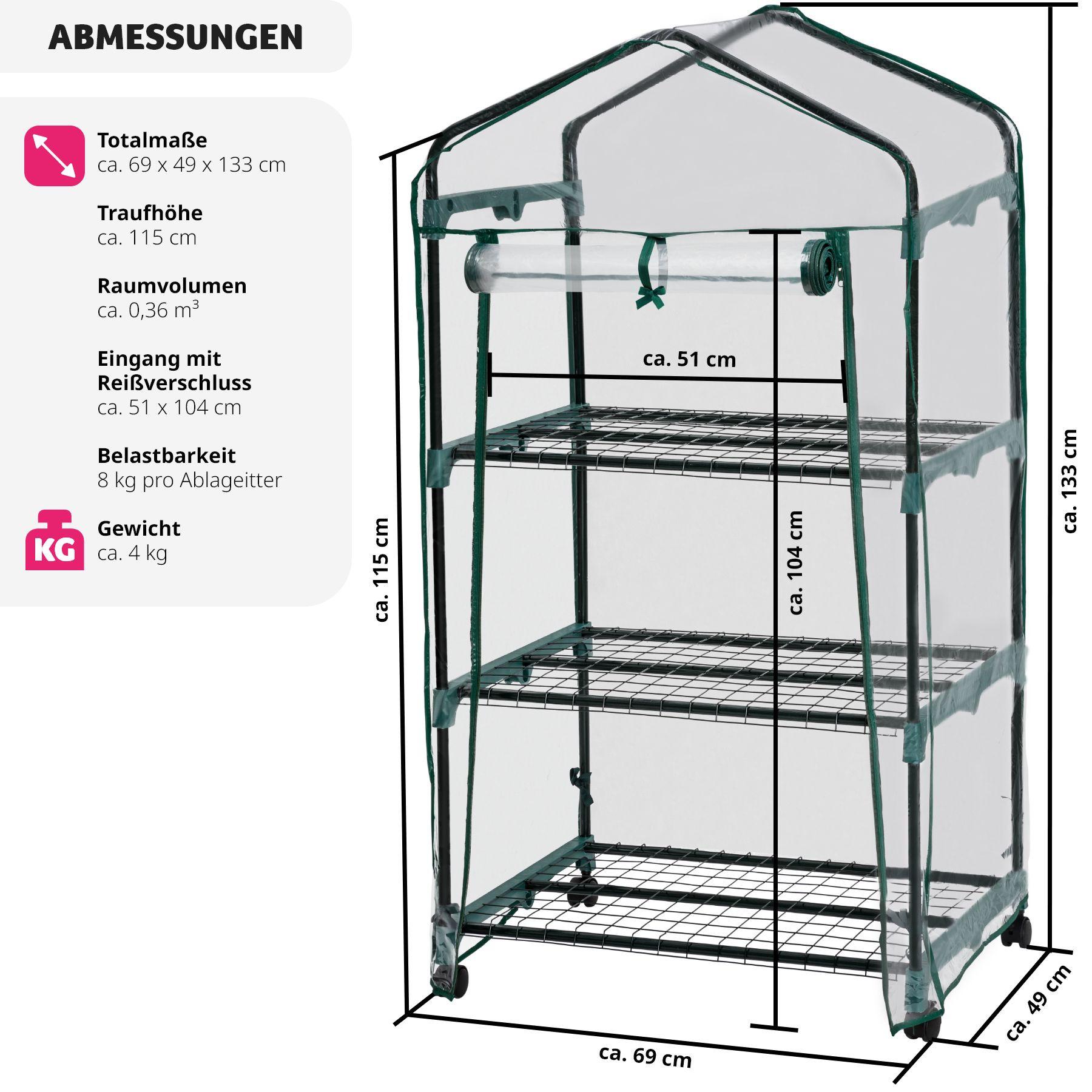 Tectake  Mobiles Foliengewächshaus mit 3 Ablagen 69x49x133cm 