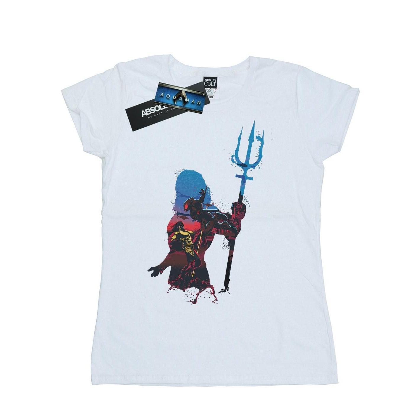 Image of Aquaman Battle Silhouette Tshirt Damen Weiss M