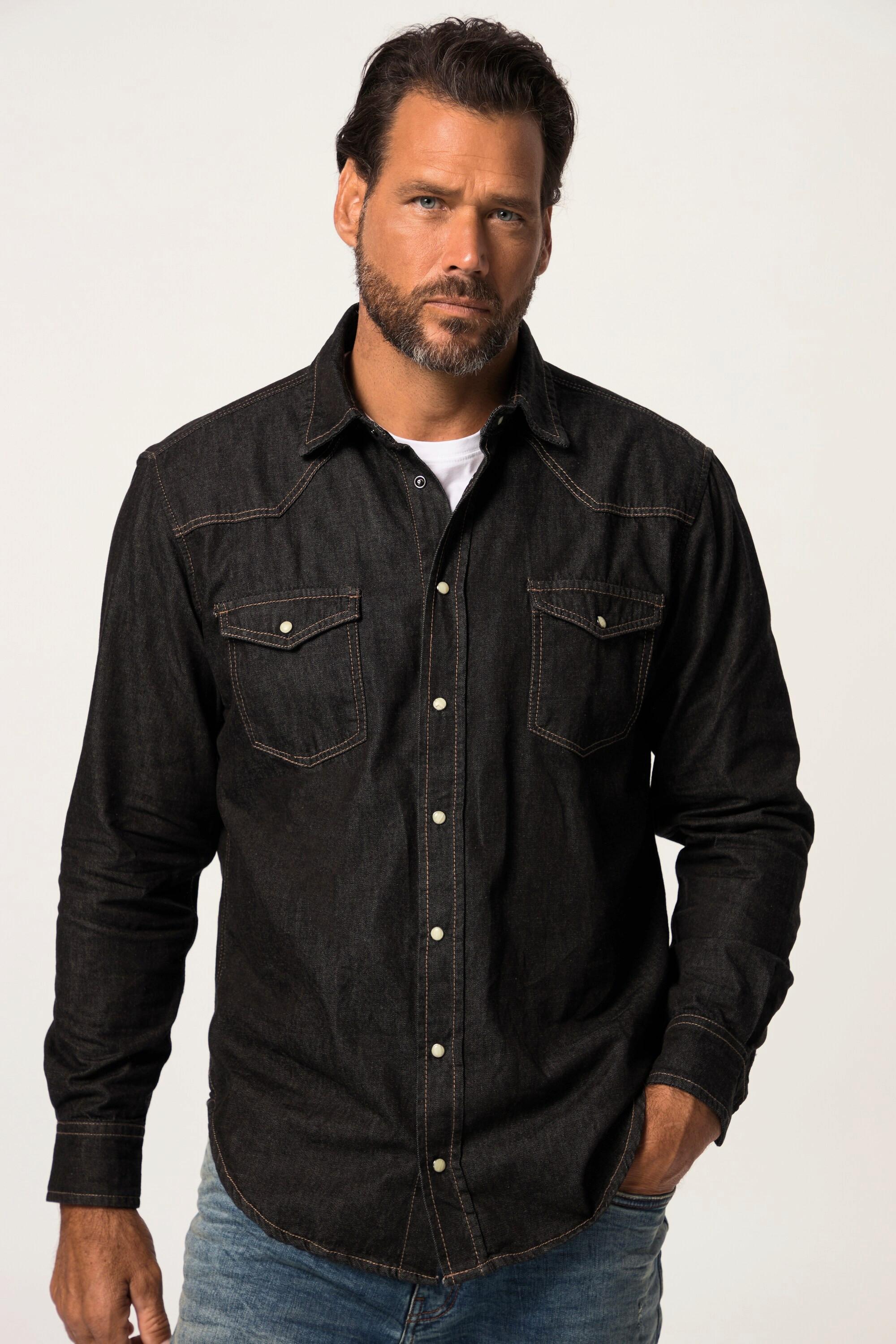 JP1880  Chemise en jean, manches longues et col Kent. Coupe Modern Fit. Jusqu'au 8 XL, Tall. 