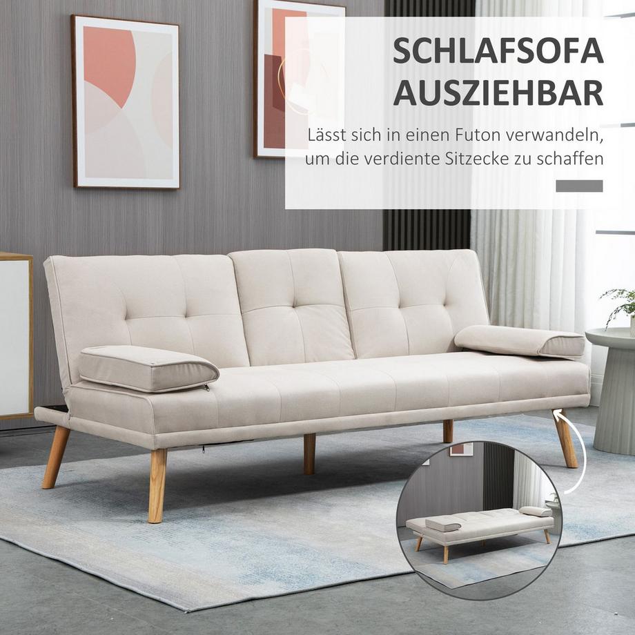 Northio Schlafsofa, 3-Sitzer-Sofa, Bettsofa Mit Klappbarem Tisch, Stoffsofa Mit Leinenoptik, Im Skandi-Design, Bis 250 Kg Belastbar  