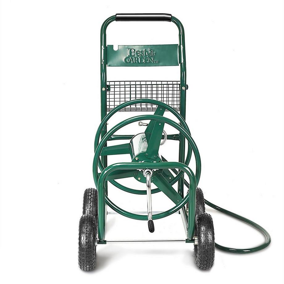 Northio  Garten Schlauchwagen Schlauchaufroller Schlauchtrommel mit Korb Grün Metall 96 x 62 x 113 cm 