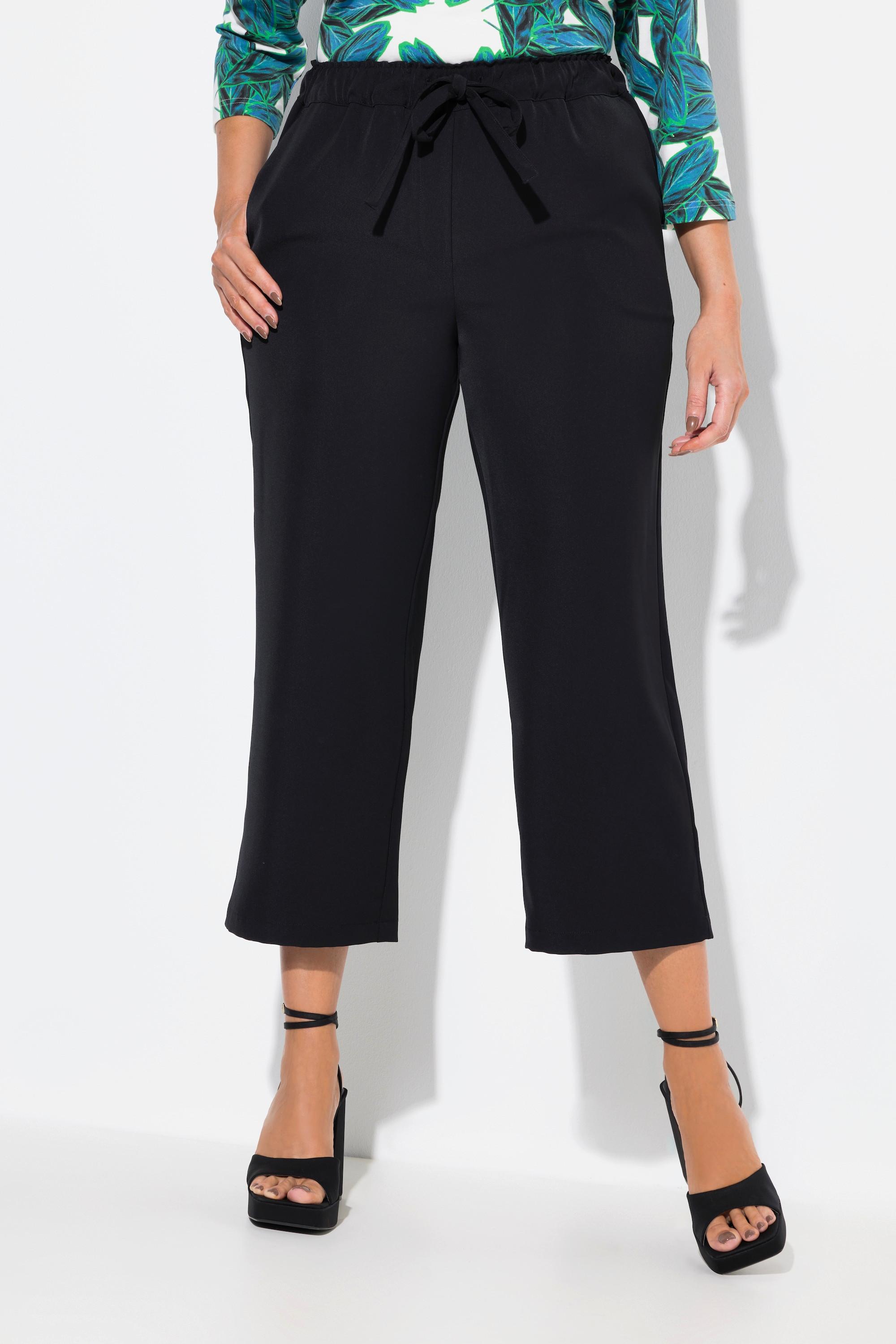 Ulla Popken  Pantalon 7/8 à taille élastique, cordon de serrage et pinces 