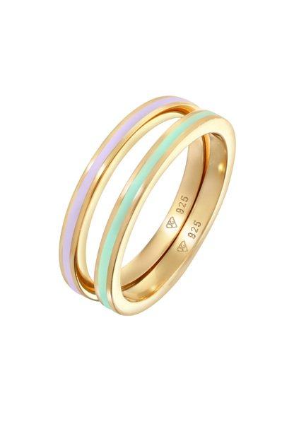 Image of Ring Bandring Basic Emaille 2er Set Damen Gold 56mm