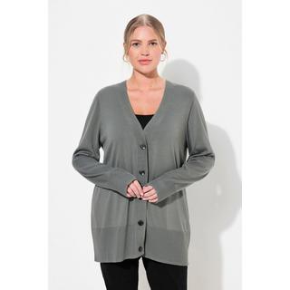 Ulla Popken  Strickjacke, V-Ausschnitt, Knopfleiste, Feinstrick 