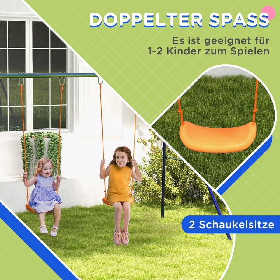 Northio  Kinderschaukel-Set, Schaukelgestell Mit 2 Schaukeln, Schaukelgerüst, Gartenschaukel Für Zwei Kinder 3-8 Jahre, Stahl, 2,69 X 1,6 X 1,8 M 