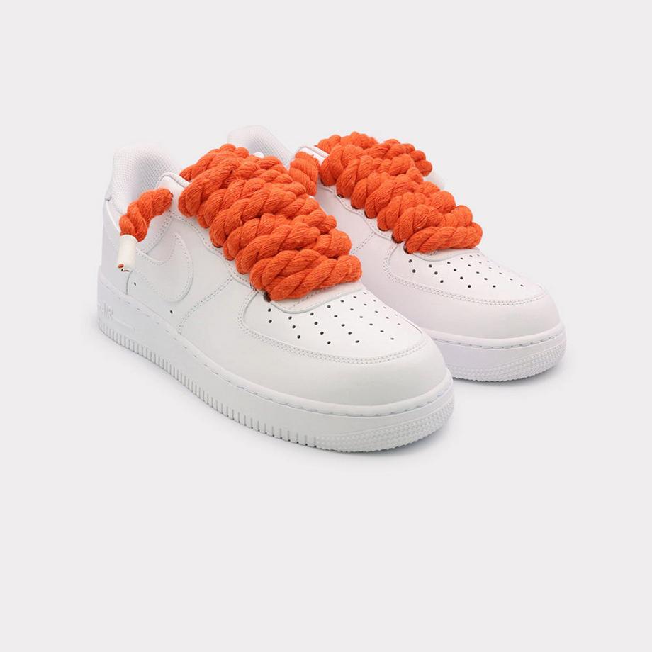 NIKE Air Force 1 White Rope Lace Orange Sneakers  