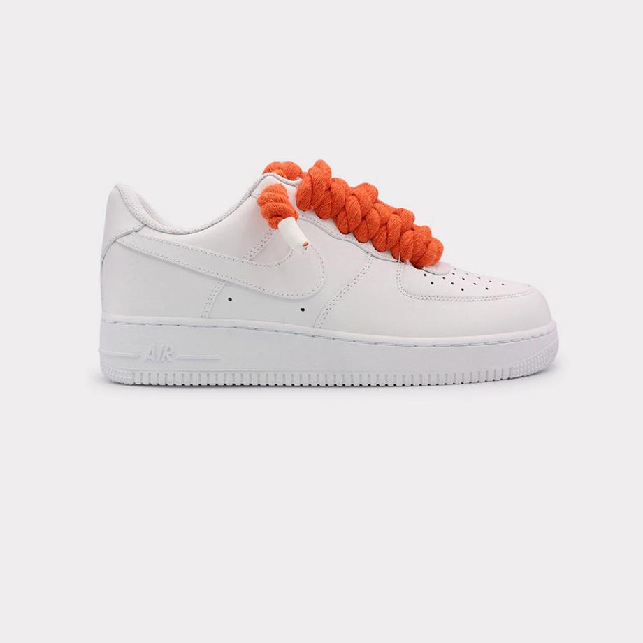 NIKE Air Force 1 White Rope Lace Orange Sneakers  