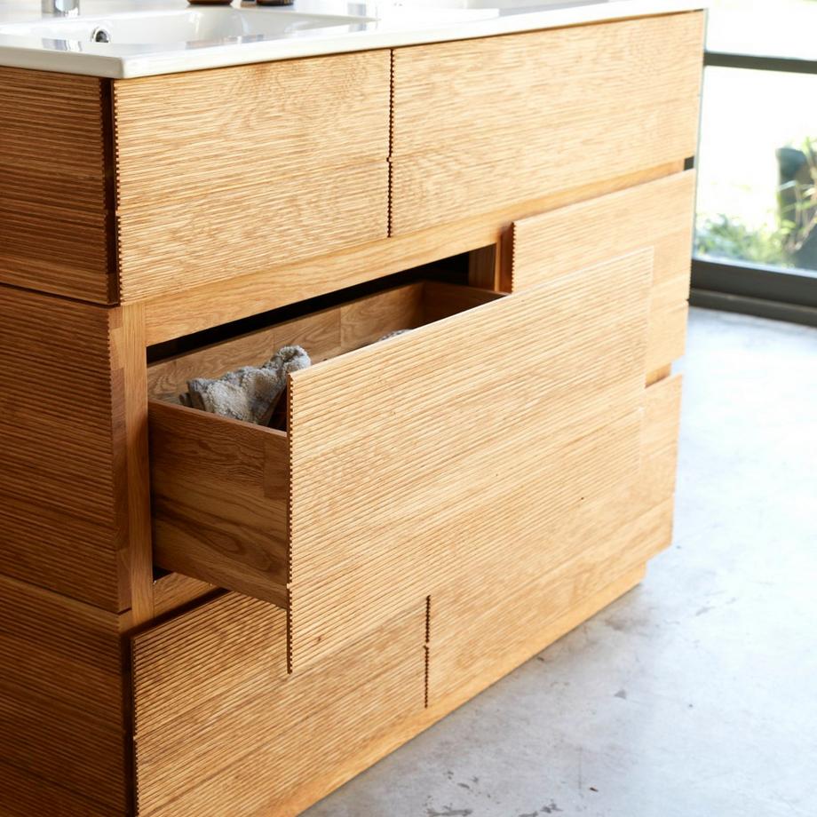 Tikamoon Meuble salle de bain en chêne massif et céramique 120 cm Karl  