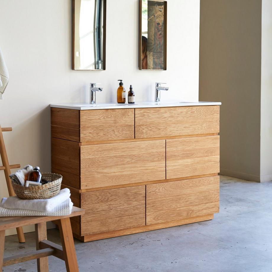 Tikamoon Meuble salle de bain en chêne massif et céramique 120 cm Karl  