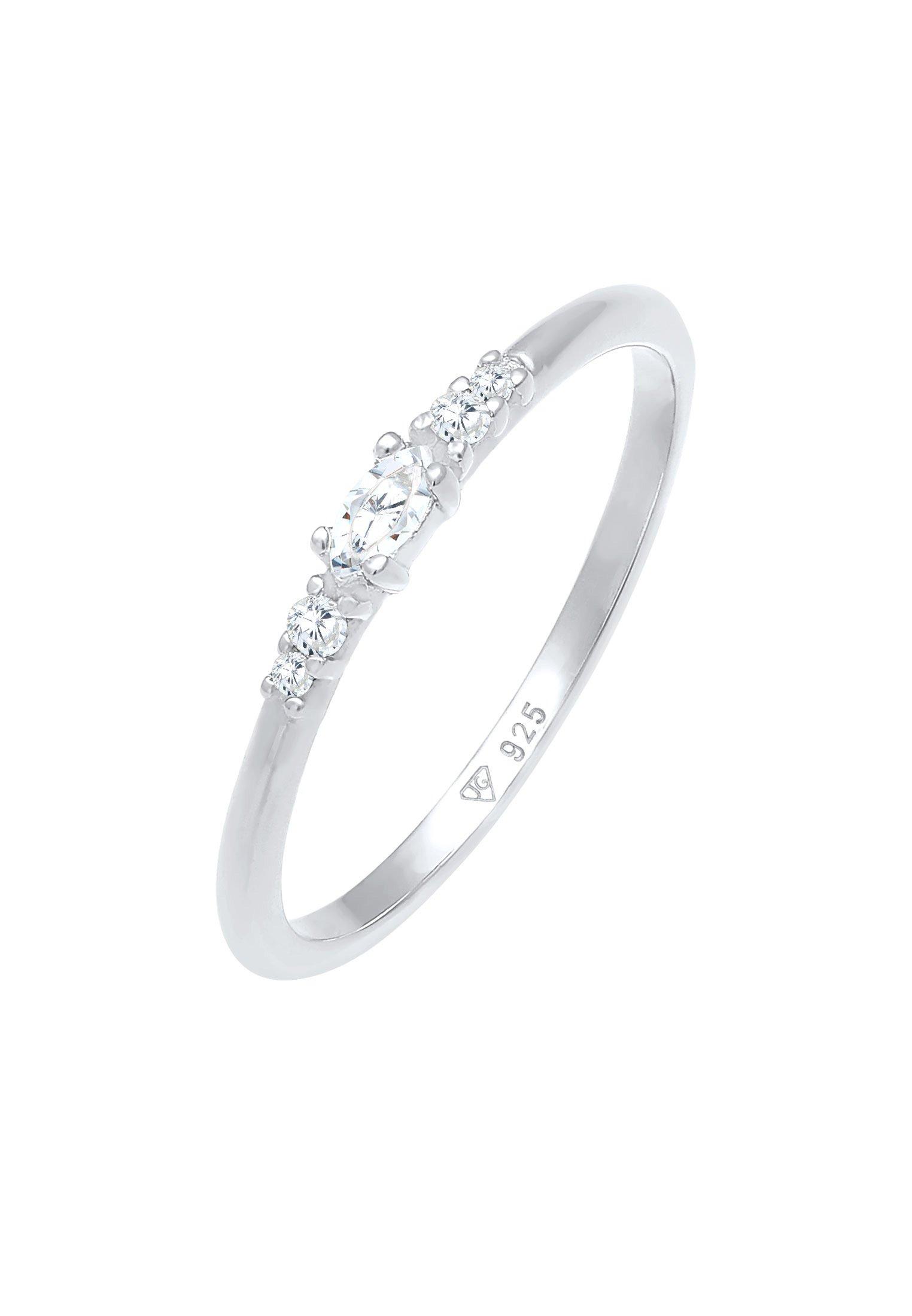 Image of Ring Verlobung Zirkonia Marquise Damen Silber 54mm