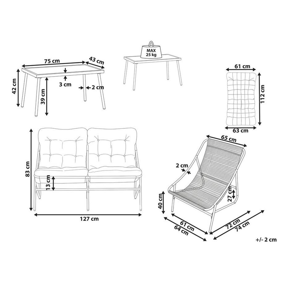 Beliani Set lounge pour jardin en Acier Scandinave MOLVENO  