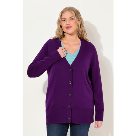 Ulla Popken  Strickjacke, V-Ausschnitt, Knopfleiste, Feinstrick 