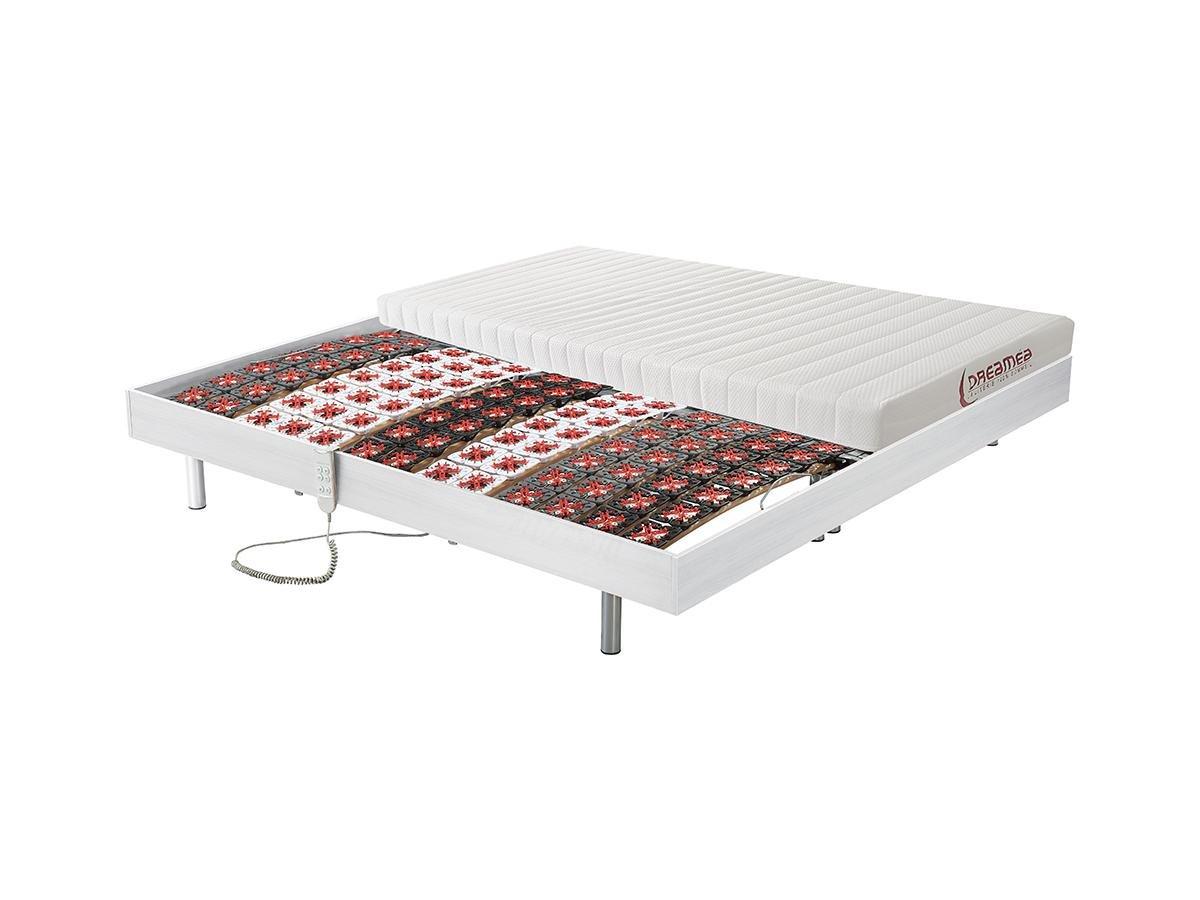 Vente-unique Lit électrique de relaxation tout plots + matelas accueil latex - 2 x 90 x 200 cm - Blanc - ETHER de DREAMEA  