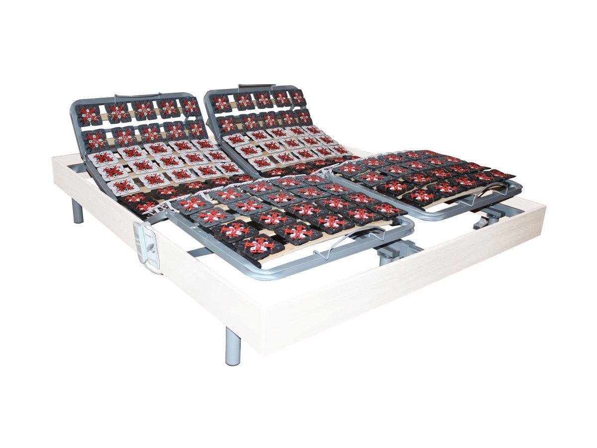 Vente-unique Lit électrique de relaxation tout plots + matelas accueil latex - 2 x 90 x 200 cm - Blanc - ETHER de DREAMEA  