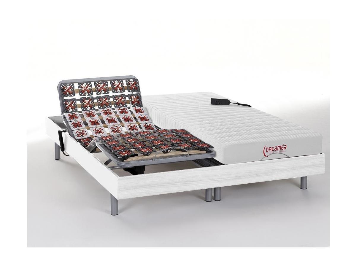 Vente-unique Lit électrique de relaxation tout plots + matelas accueil latex - 2 x 90 x 200 cm - Blanc - ETHER de DREAMEA  