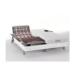 Vente-unique Lit électrique de relaxation tout plots + matelas accueil latex - 2 x 90 x 200 cm - Blanc - ETHER de DREAMEA  