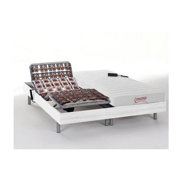 Lit électrique de relaxation tout plots + matelas accueil latex - 2 x 90 x 200 cm - Blanc - ETHER de DREAMEA