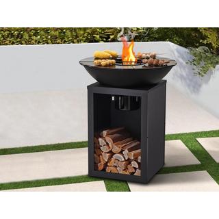 Vente-unique Barbecue plancha brasero à charbon et bois avec rangement L80 x l80 x H95 cm noir - IGNOS  