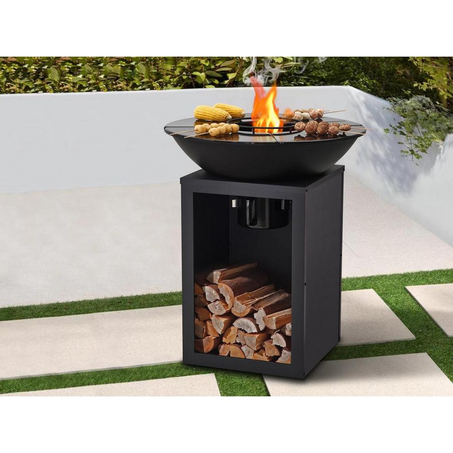 Vente-unique BBQ Plancha-Grill und Feuerschale - Holzkohle und Holz - mit Aufbewahrungselement - 80 x 80 x 96 cm - - IGNOS  