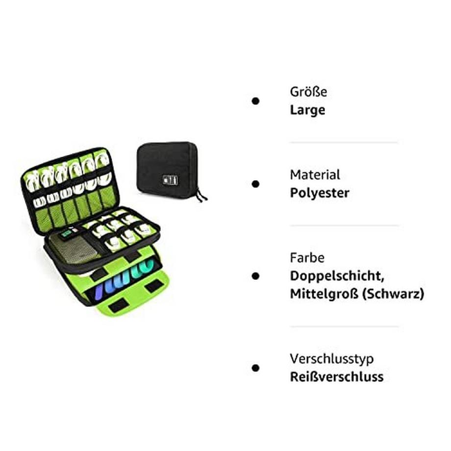 Only-bags.store  Doppelte Kabeltasche Organizer, kompakte Elektronikkabel-Organisator-Tasche, Reisekabel-Organisator-Tasche, Tech-Kabel-Organisator-Tasche für Zubehör, Handy-Ladekabel/USB 