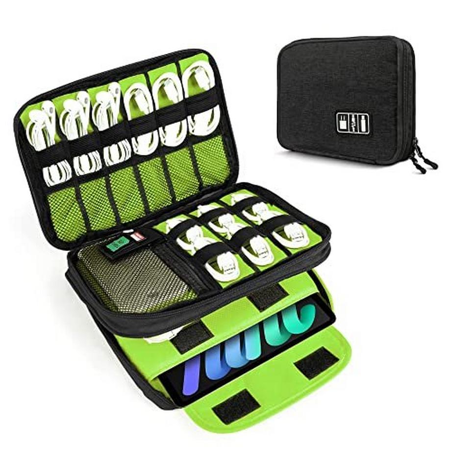Only-bags.store  Doppelte Kabeltasche Organizer, kompakte Elektronikkabel-Organisator-Tasche, Reisekabel-Organisator-Tasche, Tech-Kabel-Organisator-Tasche für Zubehör, Handy-Ladekabel/USB 