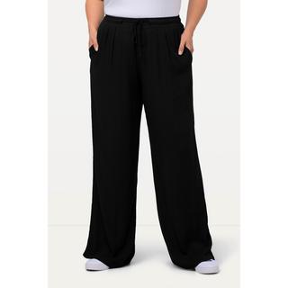 Ulla Popken  Pantalon Rose en viscose. Jambe large, taille élastique et cordon de serrage 