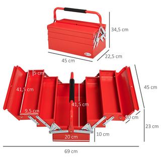 Northio Cassetta Degli Attrezzi Cassetta Degli Attrezzi Salvaspazio Con 5 Scomparti, Cerniera, Stabile, Acciaio (Spcc), Rosso, 45X22,5X34,5 Cm  