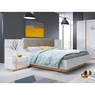 Vente-unique Lit coffre avec chevets 160 x 200 cm - Avec LEDs - Blanc et naturel - MURARI  