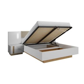 Vente-unique Lit coffre avec chevets 160 x 200 cm - Avec LEDs - Blanc et naturel - MURARI  