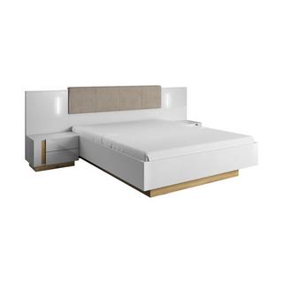 Vente-unique Letto con contenitore con comodini - con LED - 160 x 200 cm - Bianco e Naturale - MURARI  